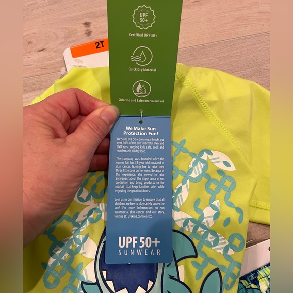 UV-SKINZ Boy’s 3-Piece Swim Set 50+ Sun Protection Green and Blue Shark Sun Wear - Picture 7 of 10